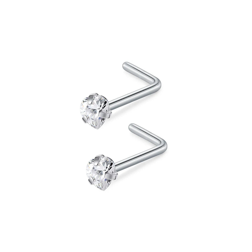 Clou de Nez Cœur Zircon (Lot de 2) – Piercing Nez Acier Inoxydable