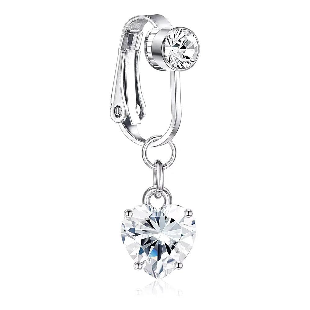 Faux Piercing Nombril Cœur Cristal – Clip Sans Perçage