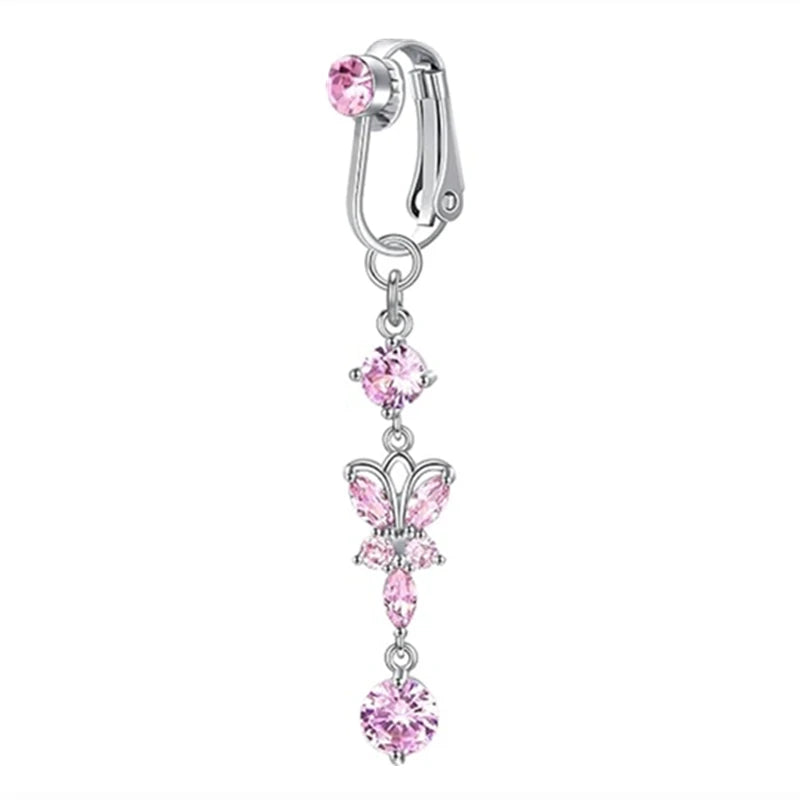Faux Piercing Nombril Papillon Cristal – Clip Sans Perçage