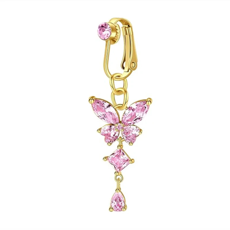 Faux Piercing Nombril Papillon Cristal – Clip Sans Perçage