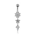 Piercing Nombril Fleurs Cristal – Anneau Long à Pampilles (Vrai Piercing)