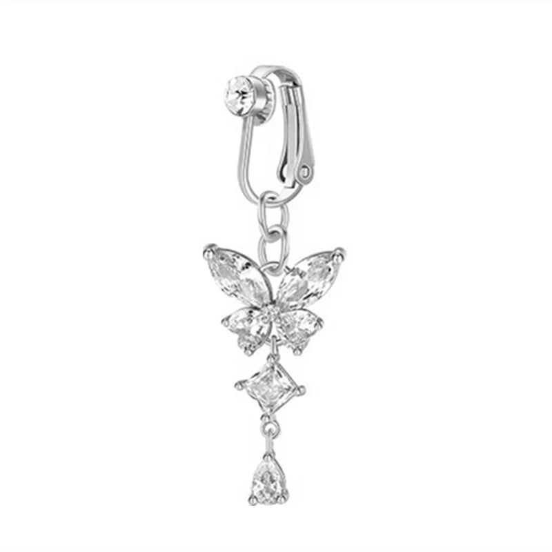 Faux Piercing Nombril Papillon Cristal – Clip Sans Perçage