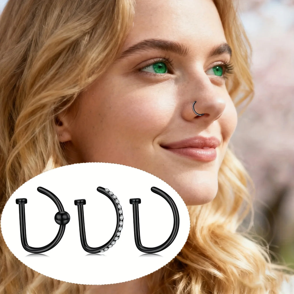 Lot de 3 Faux Piercings Nez – Anneaux Sans Perçage